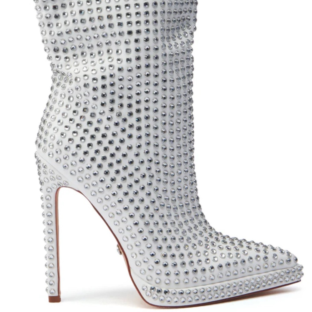 AKIRA Silver Studded White Heeled Boots
